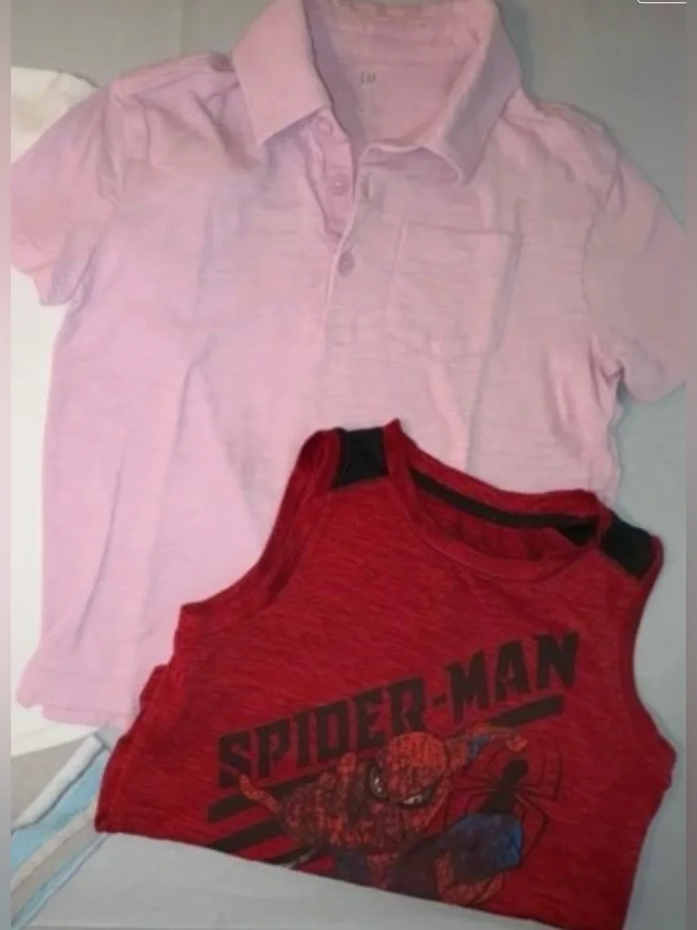 Bundle 2 Tops: GAP Kids Pink Polo, Red Quick-Dry Spider-Man Tank